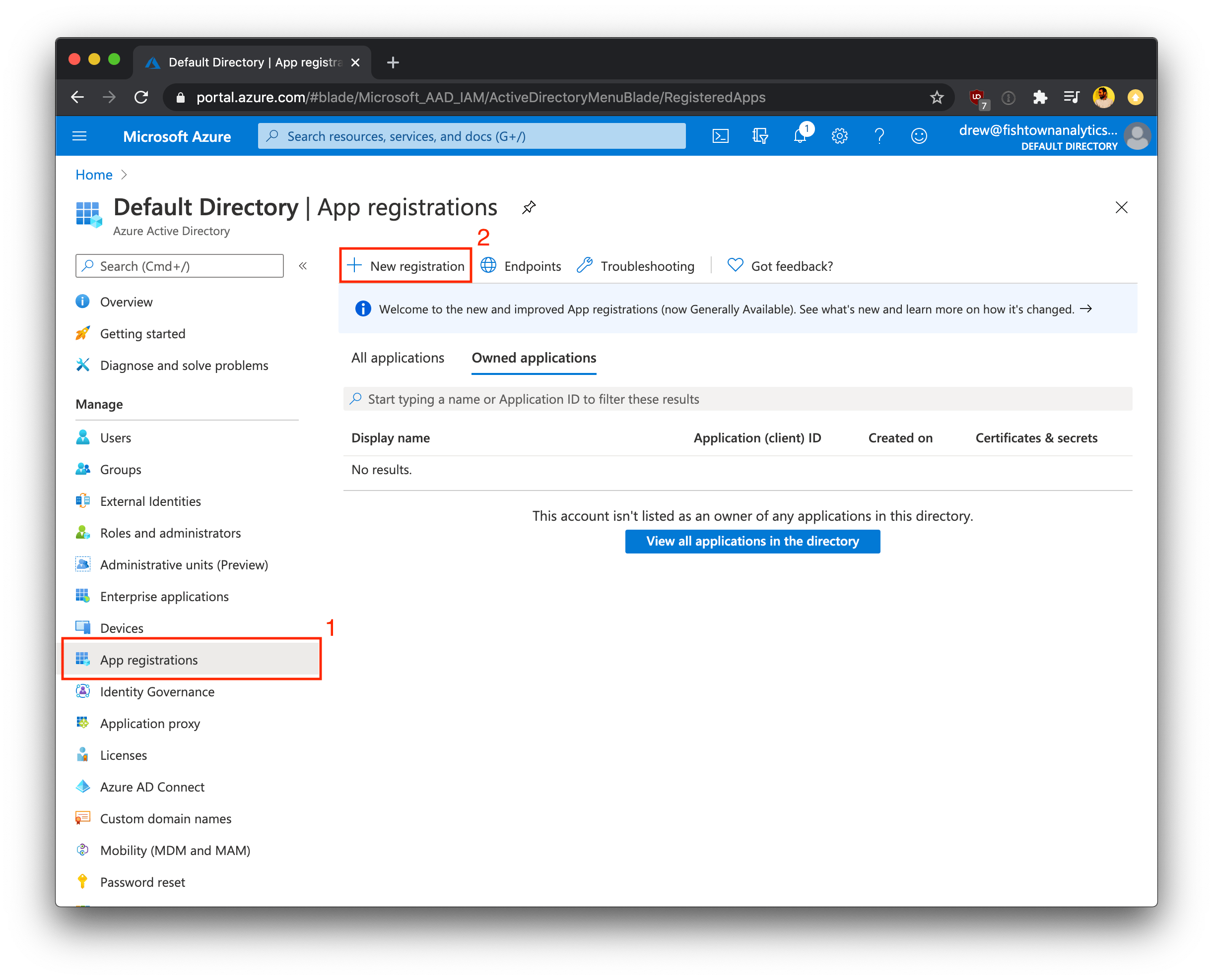 Creating a new app registration Creating a new app registration